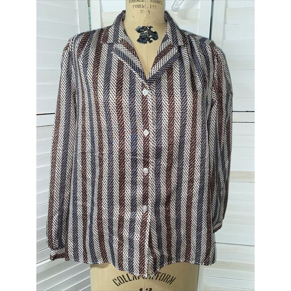 SYMMETRY 70s 80s Vintage Long Sleeve Button Up Top Shirt Loud Bold X-Large - Picture 1 of 7